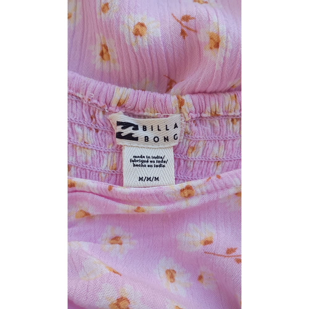 BillaBong Swept Away Midi Dress Pink Floral Puff Sleeve Smocked Cottagecore M - Picture 15 of 16